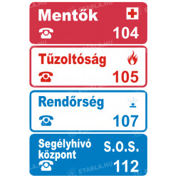 Mentők, tűzoltók, rendőrség tábla Elsősegély táblák Etabla.hu