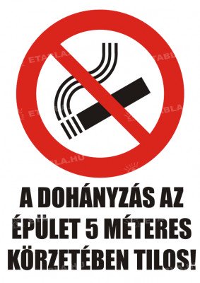 Az épület 5 méteres körzetében tilos a dohányzás tábla