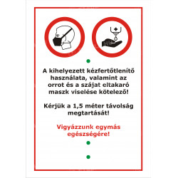 Kézfertőtlenítő és maszk használata kötelező Figyelmeztető táblák Etabla.hu