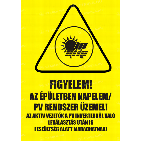 Napelemre figyelmeztető tábla